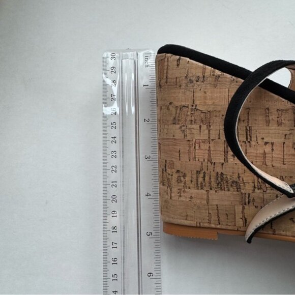 Size 9.5 Black Suede Women Peep Toe Slingback Platform Wedge Sandals High Heel - Picture 10 of 13